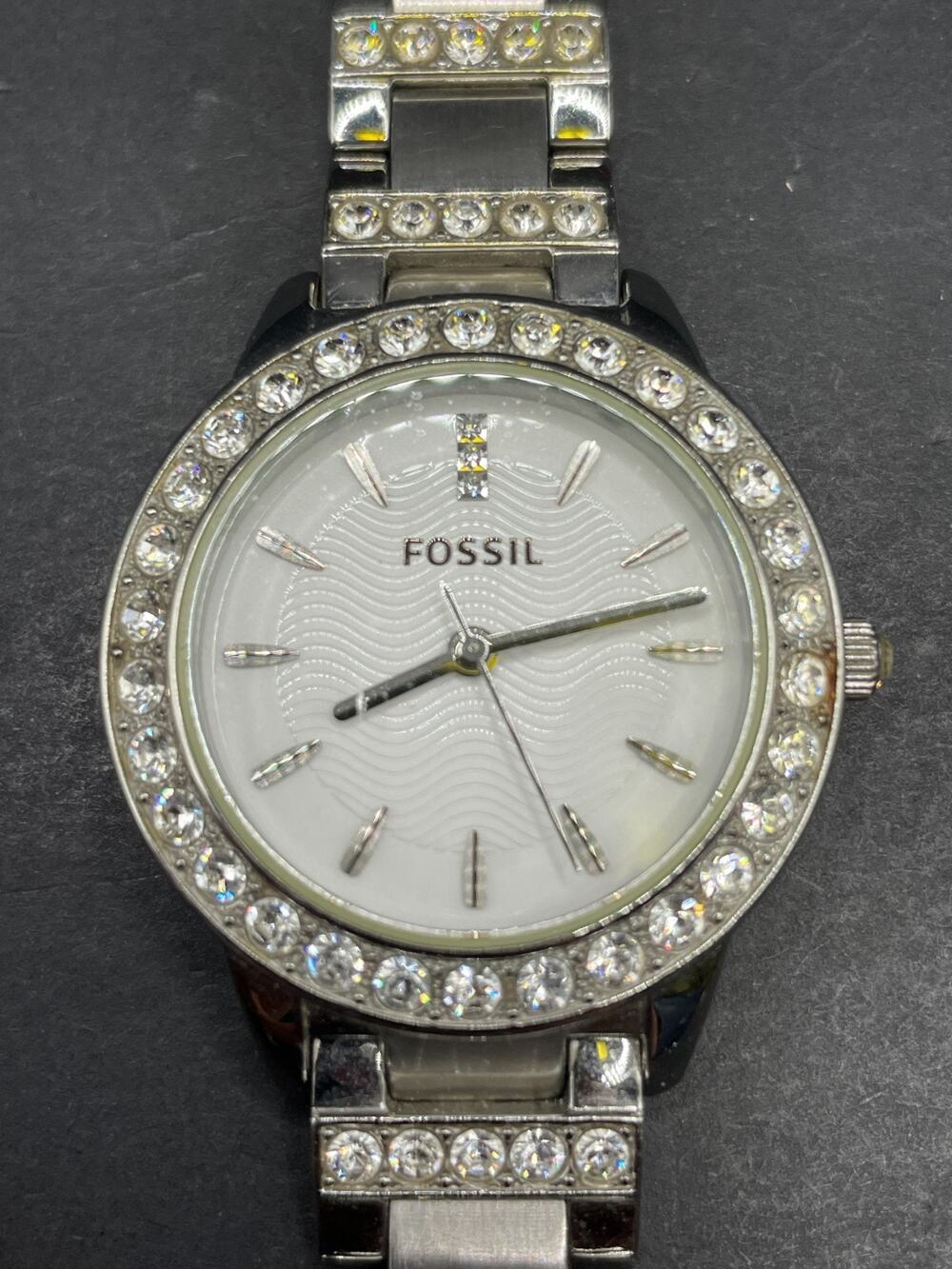 Fossil Jesse ES2362 Women Silver Stainless Steel Crystal Quartz Watch 34mm